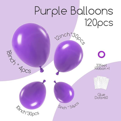 Awenztech 122pcs Purple Latex Balloons in 18 12 10 5 inches | Birthday - Image 2
