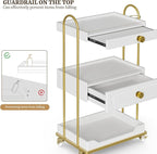 Barber Salon Trolley Cart w/Lockable Wheels, 3-Tier Rolling Beauty Cart with 2 Drawers & Dryer Holder, Mobile Beauty Trolley for Beauty Spa Barbershop(White)