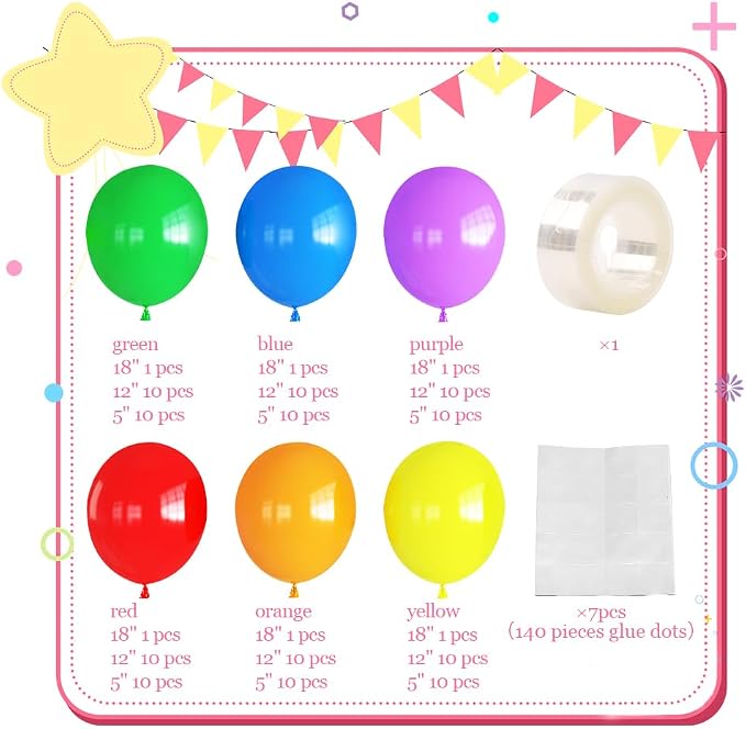 Rainbow Balloon Garland Arch Kit, Latex | Colorful Back to School Balloons Arch - Image 3