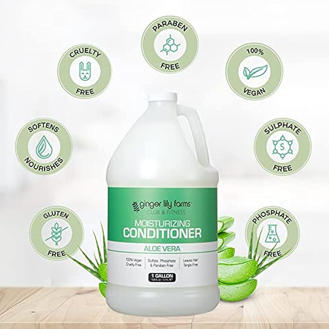 Ginger Lily Farms Club & Fitness Moisturizing Conditioner for Dry Hair, 100% Vegan & Cruelty-Free, Aloe Vera Scent, 1 Gallon Refill (Pack of 4)