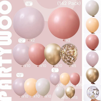 PartyWoo Dusty Pink Balloon Arch Kit 142pcs Rose and Pink Balloons | Nude White - Image 2