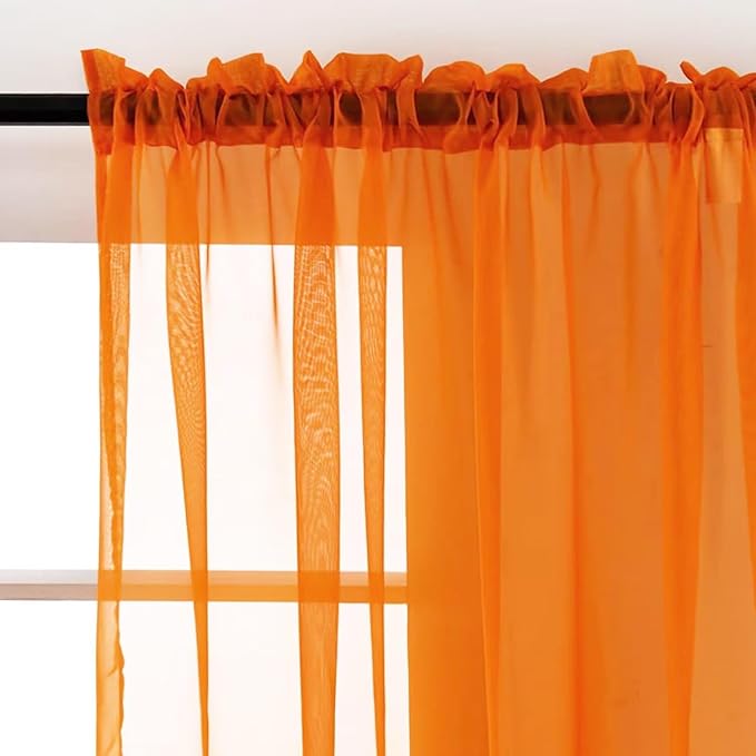 SpaceDresser Orange Sheer Curtains 4 Panels Rod Pocket Semi-Sheer Curtain 72 - Image 3