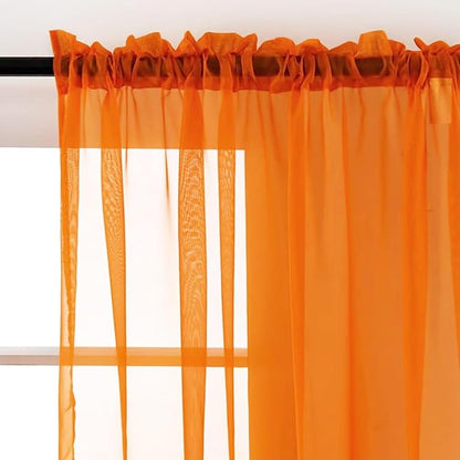 SpaceDresser Orange Sheer Curtains 4 Panels Rod Pocket Semi-Sheer Curtain 63 - Image 3