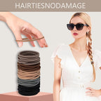 Hair Ties for women 4 popular styles Hair Elastics (15pcs No Damage Hair Ties 50pcs High Elastic Ties 15pcs Ponytail Holders 12 Satin Scrunchies) Pain-free No Crease multiple colors for all hair types