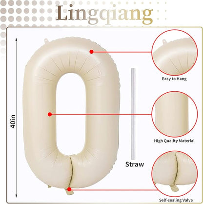 Beige 30 Balloon Numbers, 40 Inch Large Cream Foil Number 3 & 0 Balloons - Image 2