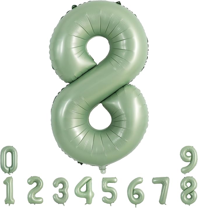 TONIFUL 40 Inch Sage Green Large Number 8 Balloon by TONIFUL