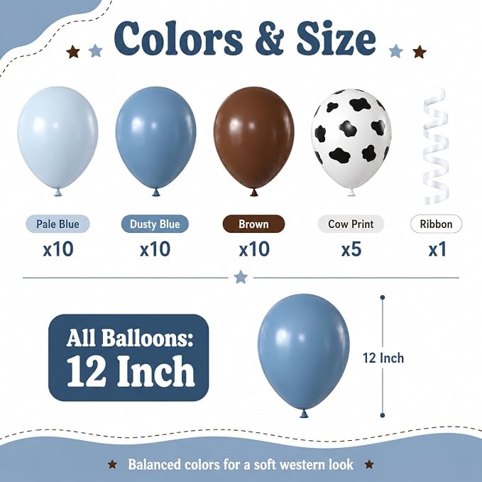 Blue Brown White Cow Balloons Rodeo Birthday Decoration Cowboy Baby Shower | - Image 4