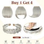 SARLA Braided Headband with 3 Detachable Clip in Bangs Fringe Hairpieces Fake Synthetic Hair Band Bangs for Women Ice Blonde
