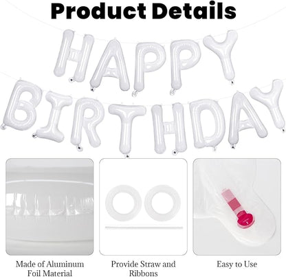 65 Pcs White Happy Birthday Balloons, 2 Sets A-Z White Letters Foil Balloons - Image 5