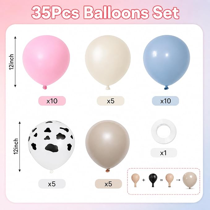 Pink and Blue Balloons, 12 Inch Double Stuffed Pink Blue Brown Boy or Girl - Image 2