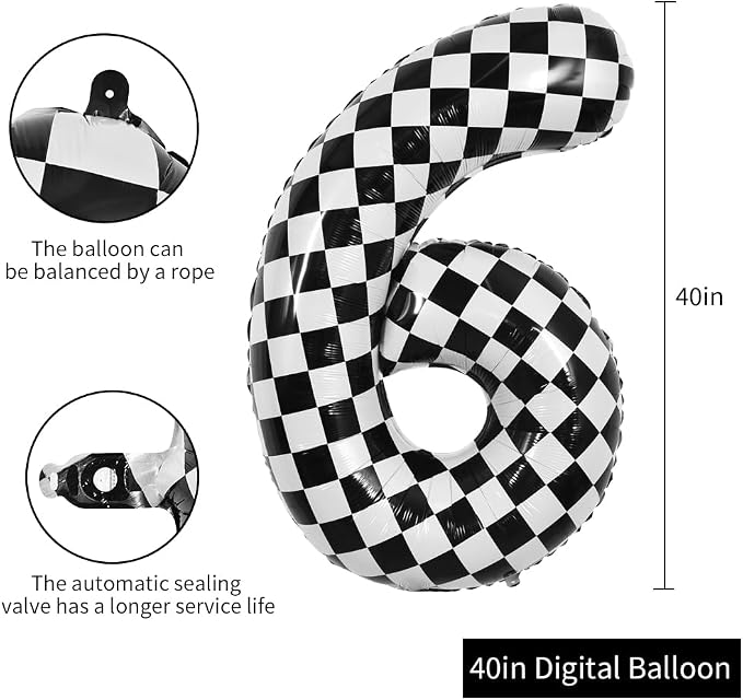 TONIFUL 40 Inch Large Checkered Number 6 Balloon 6th Birthday Decorations | 6th - Image 2