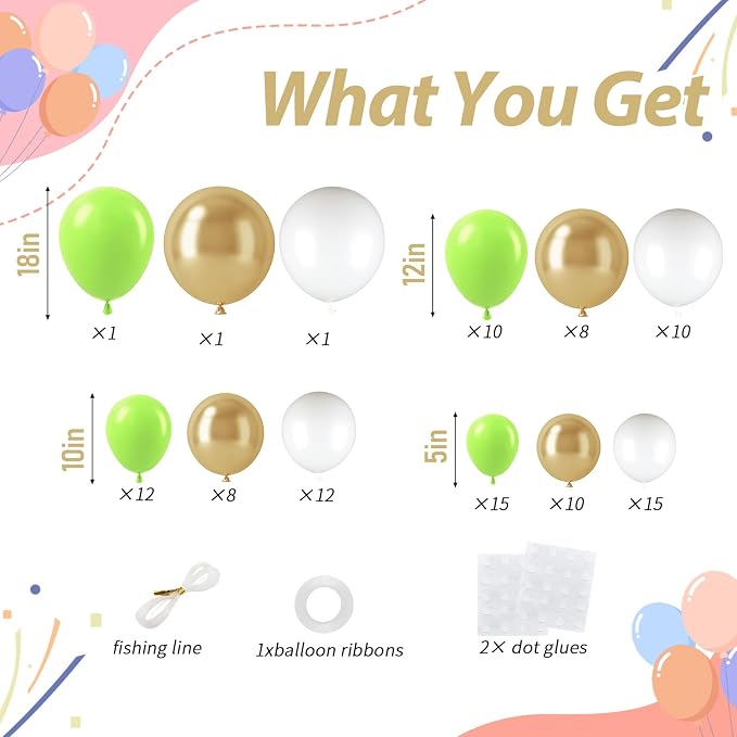 103pcs Lime Green and Gold Balloon Garland Arch Kit, 18/12/10/5 Inch Light - Image 2