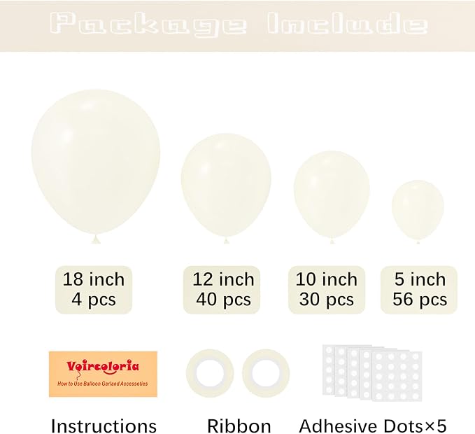 Voircoloria 130pcs Ivory White Balloons Garland Arch Kit, 18 12 10 5 Inch | - Image 3