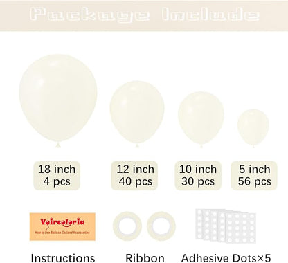 Voircoloria 130pcs Ivory White Balloons Garland Arch Kit, 18 12 10 5 Inch | - Image 3