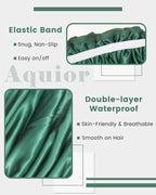 Aquior Shower Caps, Reusable Shower Cap for Women, Double Layer Waterproof Bonnet Hair Cap, Large Size for All Hair Lengths,for Girls Spa Home Salon Use(Green)