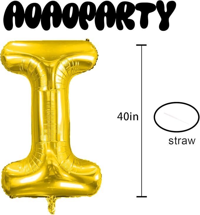 Letter Balloons Gold 40 Inch I Large Giant Big Foil Mylar Balloon | - Image 3