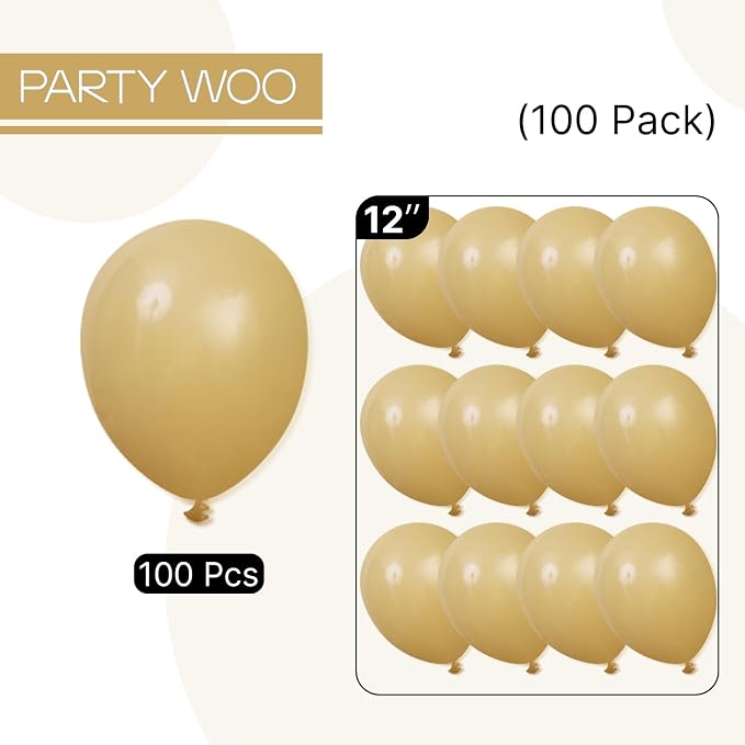 PartyWoo Tan Balloons 100 pcs 12 Inch Light Brown Neutral Boho Coffee Latex - Image 7
