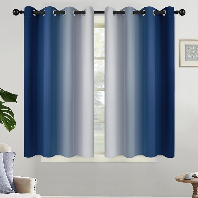Yakamok Ombre Curtains Blue and Greyish White by Yakamok