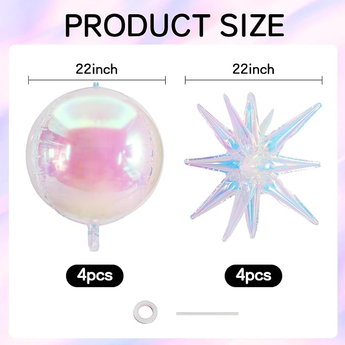 TONIFUL 8Pcs 22Inch Iridescent Large 4D Giant Round and Star Balloons Explosion - Image 2