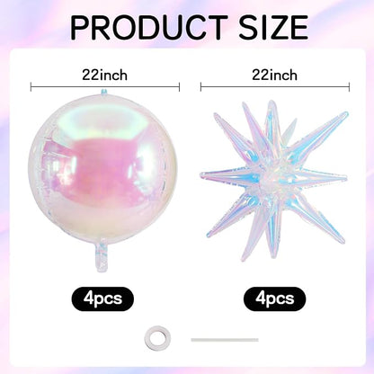 TONIFUL 8Pcs 22Inch Iridescent Large 4D Giant Round and Star Balloons Explosion - Image 2