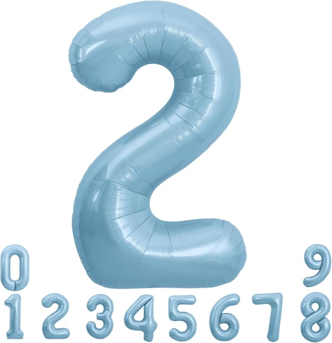 TONIFUL 40 Inch Pastel Blue Number 2 Foil Balloon Large Mylar Foil Digit 2 by TONIFUL
