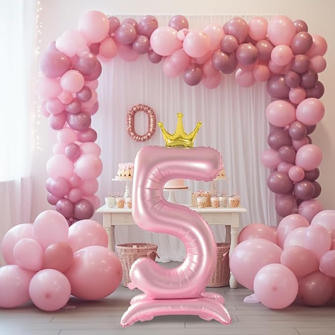 42 Inch Crown Pink Number Balloon, Number 5 Balloon - Image 4