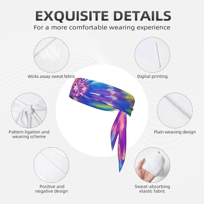 Sports Tie Headband Bandana Running Athletic Sweat Band Elastic Adjustable Sport Head Tie for Men Women Head Ties Ninja Tie Headbands Tennis Sweatbands Soccer Basketball Teams Running Head Band