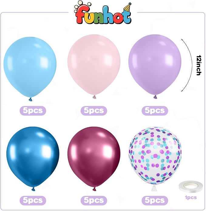 Pink and Blue Balloons, 12 Inch Metallic Maca Blue Pink Purple - Image 2