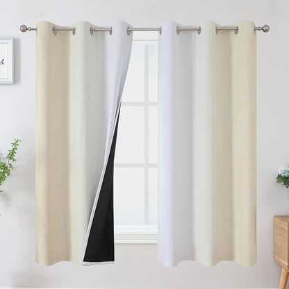 Beige and Greyish White Ombre Blackout Curtains 63 Inches Length 2 Panels Set by ESTELARTEXTILER