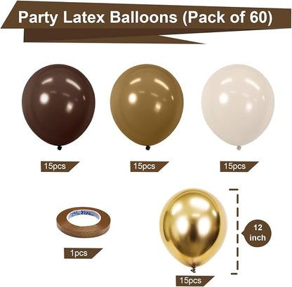 Bezente Brown and Gold Balloons Set 60pcs 12 inch | Sand White Neutral Helium - Image 2