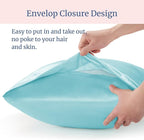 BEDELITE Satin Pillowcase for Hair and Skin, Super Soft and Cooling Similar to Silk Pillow Cases 2 Pack with Envelope Closure, Gift for Women Men(20"x30" Queen Size, Blue)