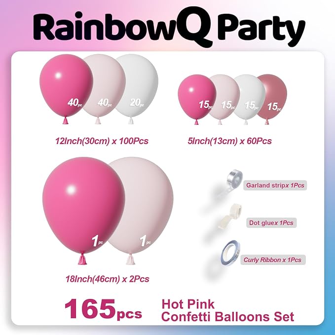 RainbowQ 165 Pcs Hot Pink Balloons Arch Kit Different Sizes Garland | Metallic - Image 3