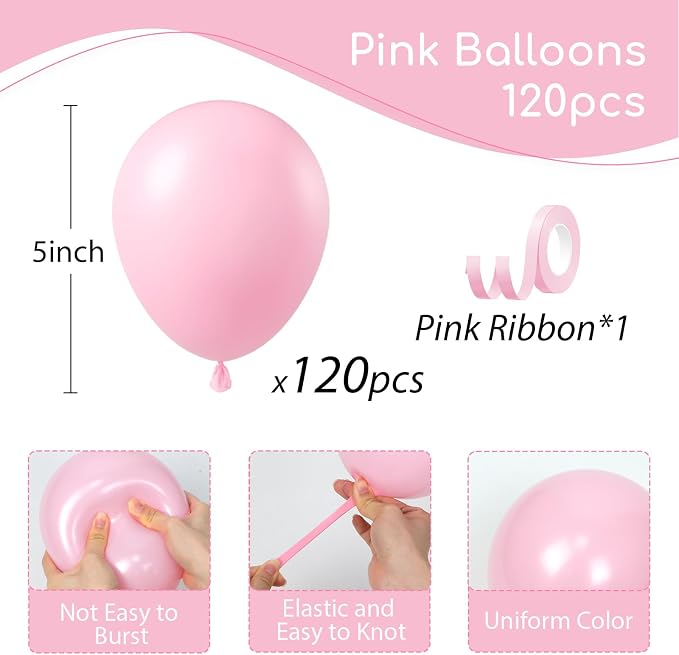 Awenztech 120pcs 5 inch Light Pink Latex Balloons | Baby Shower, Bridal Shower - Image 2