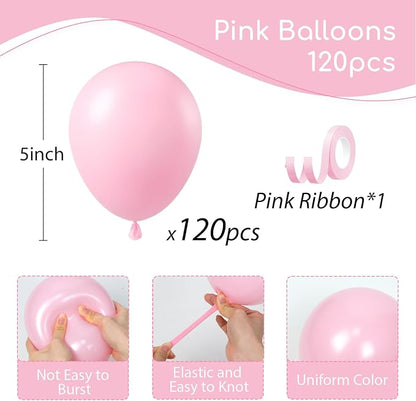 Awenztech 120pcs 5 inch Light Pink Latex Balloons | Baby Shower, Bridal Shower - Image 2