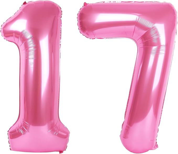 Pink Jumbo Number 17 Balloon 40 Inch, Boy Girl 17 Birthday Supplies, Foil by Upgesy