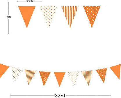 32Ft Orange Party Decorations Orange Stripe Dot Triangle Flag Fabric Banner - Image 6
