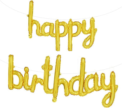 TONIFUL 16 Inch Gold Cursive Happy Birthday Balloons Banner Decorations | by TONIFUL