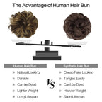 FESHFEN Human Messy Buns - 100% Human Hair Bun Real Scrunchies Hair Pieces Ponytail Extensions Wavy Tousled Updo Chignon Hairpieces for Women, Brown Mixed Blonde