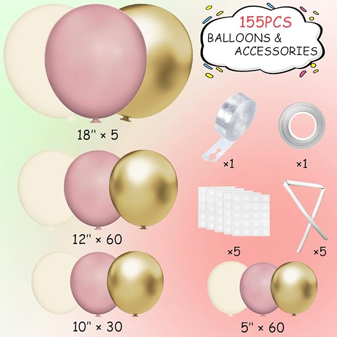 MEBAY Pink White Gold Balloons Arch Kit - Image 2