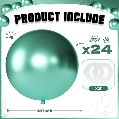 Metallic Green Balloons 18 Inch 24 Pack Matte Helium Latex Round Balloons - Image 2