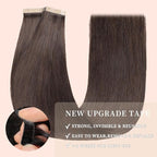 Tape in Hair Extensions Real Human Hair 24 Inch Darkest Brown Double Sided Tape for Skin Weft Hair Extension Invisible Tape in Hair Extensions Straight Remy Human Hair for Women 20pcs (2#,24 Inch)