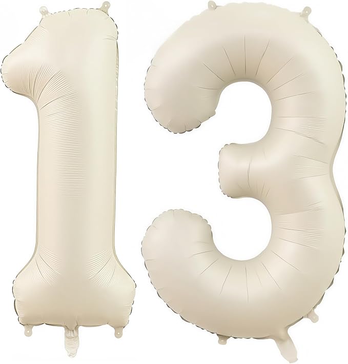 Cream Number 13 Balloons, 40 Inch 13 Balloons Giant Helium Foil Mylar Beige 13 by BBPOOL