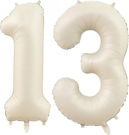 Cream Number 13 Balloons, 40 Inch 13 Balloons Giant Helium Foil Mylar Beige 13 by BBPOOL