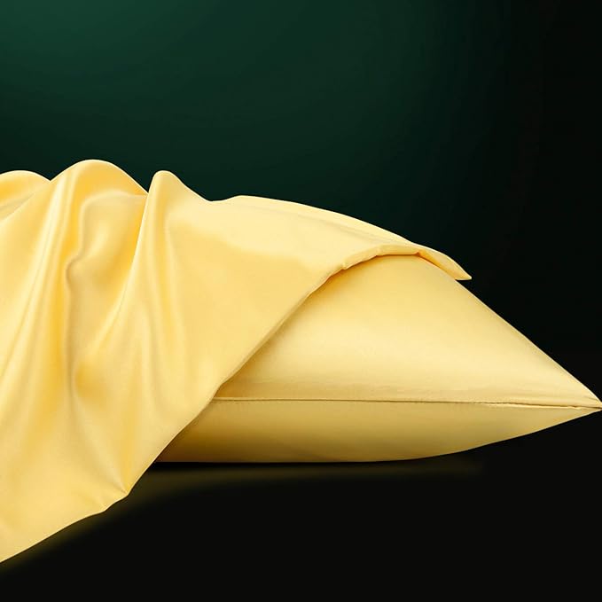 NTBAY Zippered Satin Pillow Cases for Hair and Skin, Luxury King Hidden Zipper Pillowcases Set of 2, 20x36 Inches, Yellow