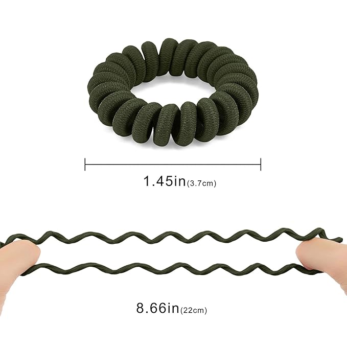 Spiral Hair Ties for Thick & All Hair Types (Cloth Army Green, 12 Pcs) - Coil Ponytail Holders, No Crease Phone Cord Hair Ties