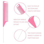 Detangler Brush Set for 3a,4c,Wig/Thick/Wavy/Curly/Wet Slick Back Hair Brushes,Rat Tail Combs,8-Row,Edge Brush,For braiding,teasing,parting,styling,kids,girls,women(Pink)