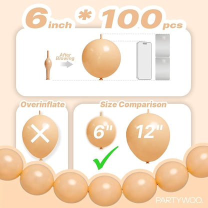 PartyWoo Nude Linking Balloons 100pcs 6 Inch Beige Tan Link Balloons | - Image 4
