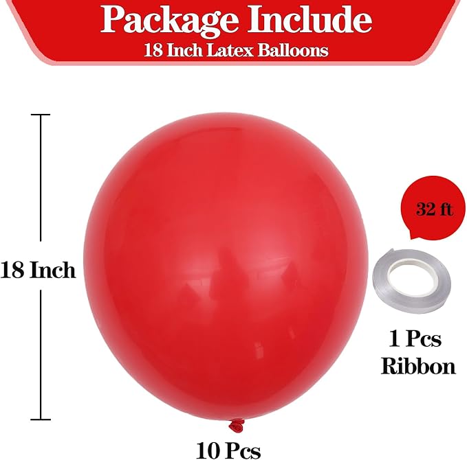 18 Inch Red Balloons, Baby Shower, Birthday Party and Event Decoration - Image 2