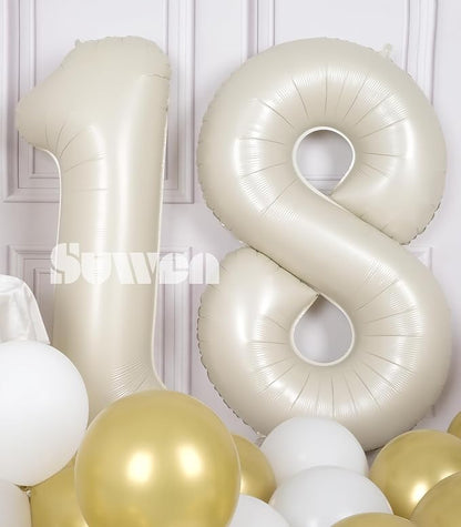 SUWEN 40 Inch Cream White Large 18 Number Balloons Big Foil Helium Number - Image 4