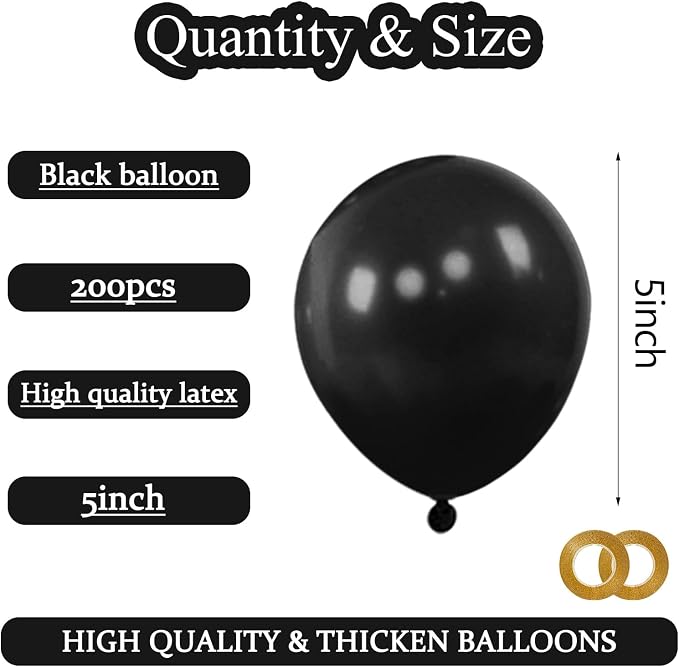 200pcs Black Balloons 5 Inch, Small Mini Latex Balloons - Image 4